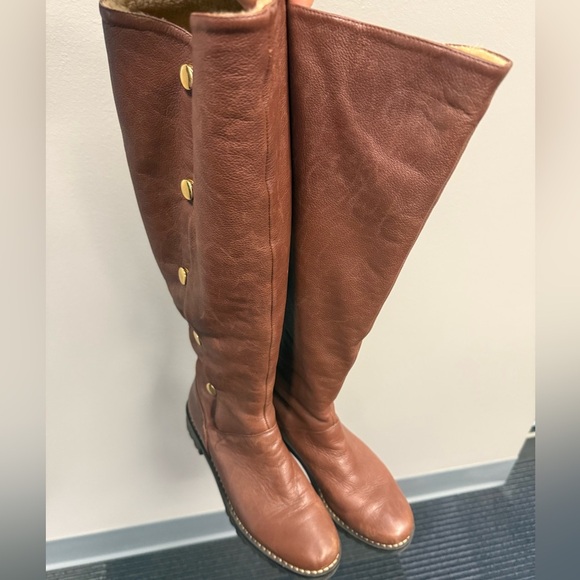 Michael Kors Tall Brown Leather Riding Boots Faux Fur Lined Snap Up Size 6 ½ M - Picture 16 of 16